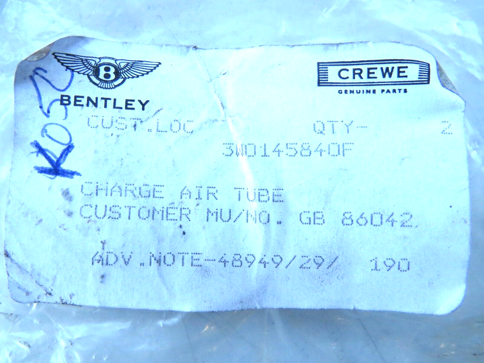 Bentley Continental GT GTC 2003-2018 OEM NEW Turbo Charge Air Pipe Tube RH Lower - Image 8