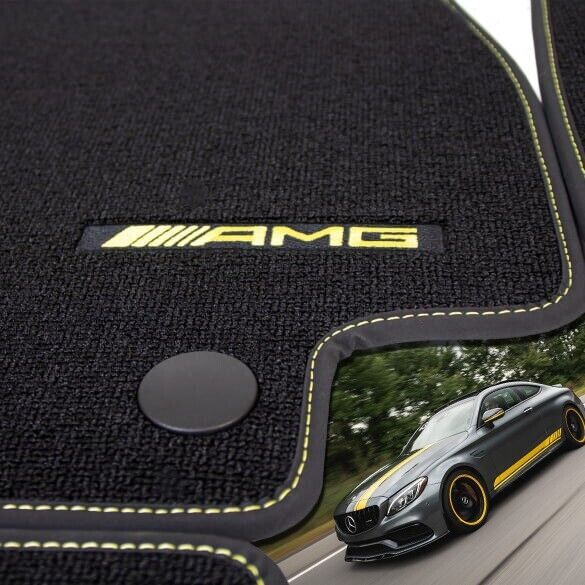 Mercedes C63s AMG Edition 1 Floor mat set OEM 2017-2023 NEW Yellow Stitching