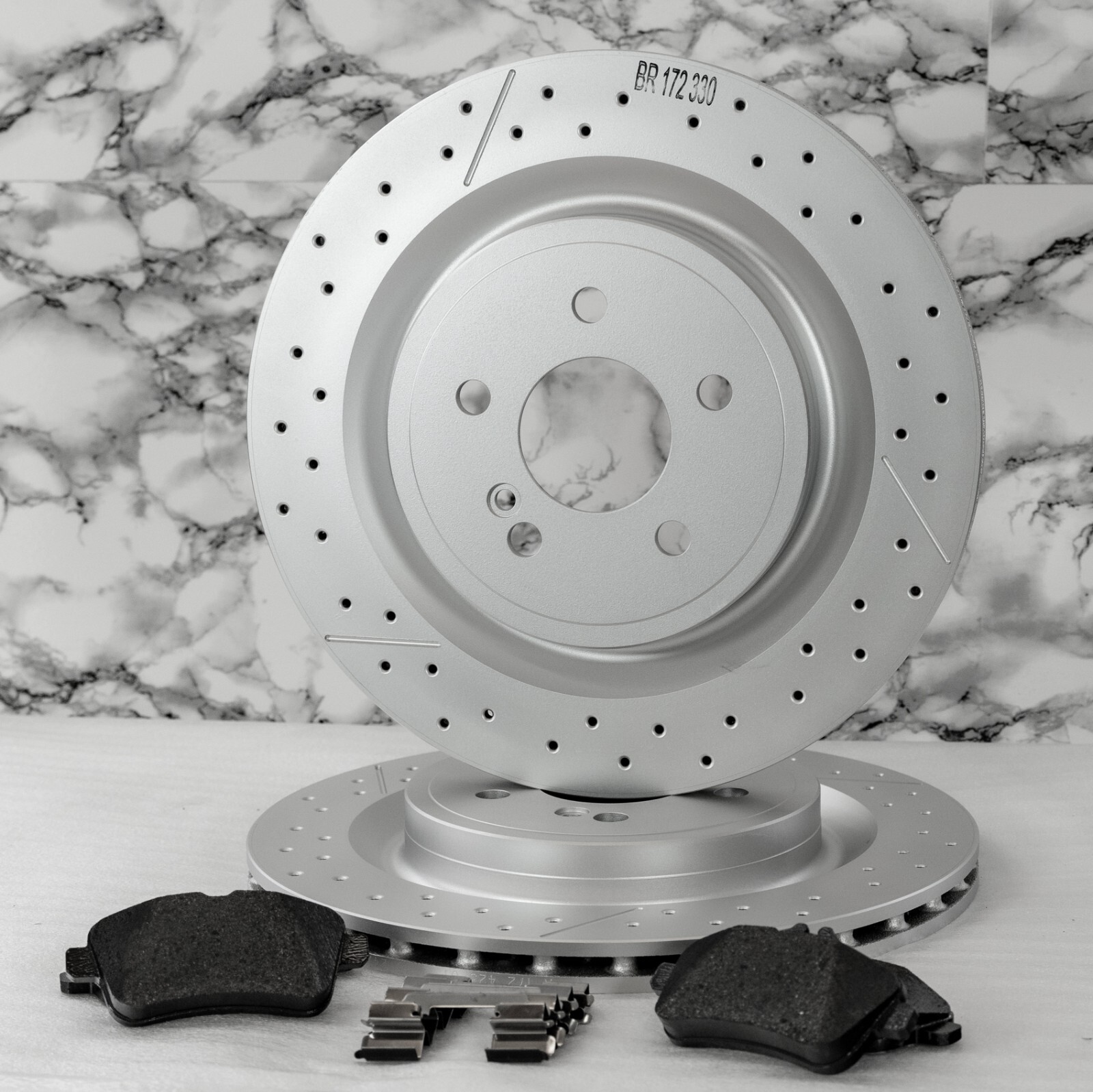 Mercedes CLA45 GLA45 SLC43 SLK55 Rear Brake Disc Rotor & Pad set OEM 2014-2020 – Image 2