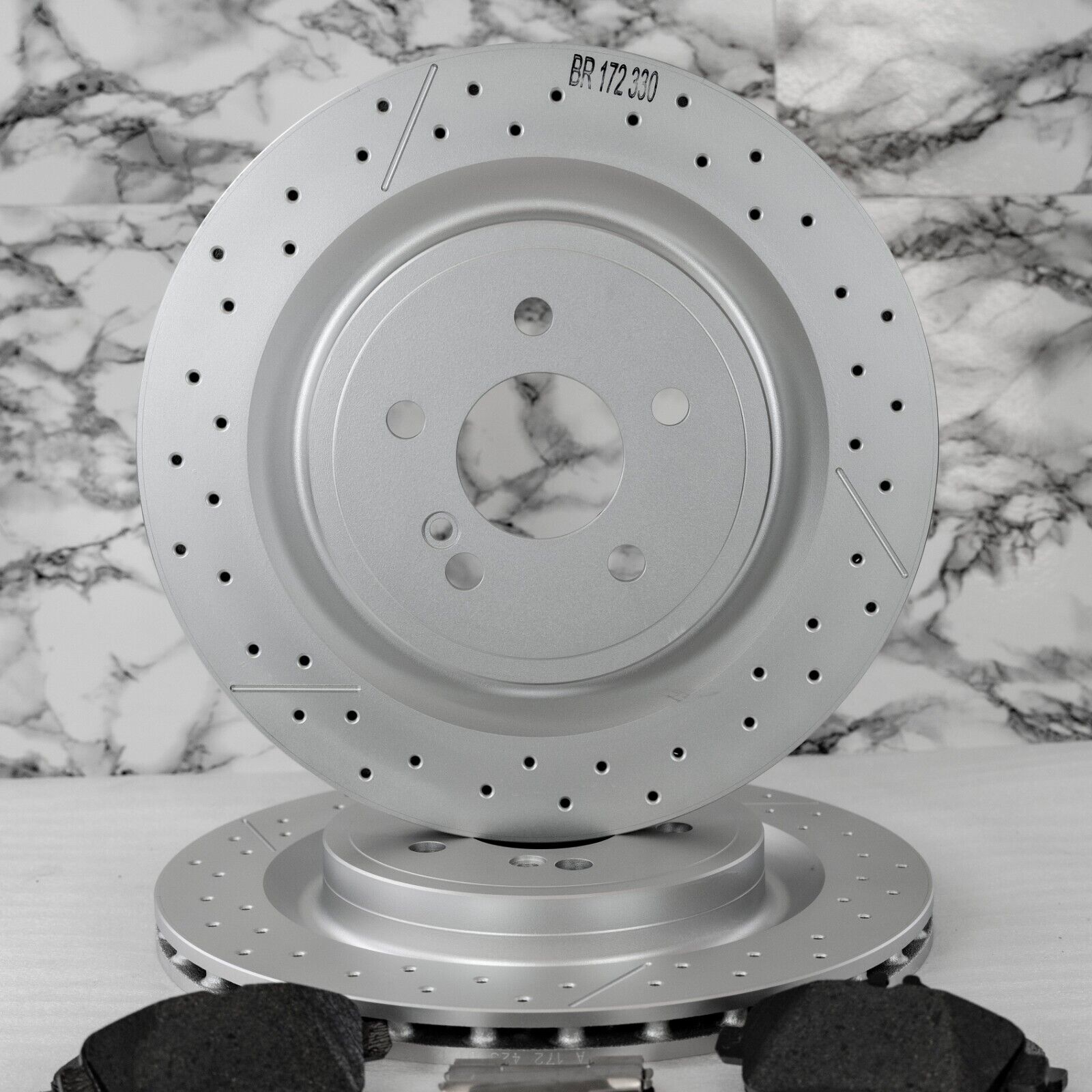 Mercedes CLA45 GLA45 SLC43 SLK55 Rear Brake Disc Rotor & Pad set OEM 2014-2020 – Image 3