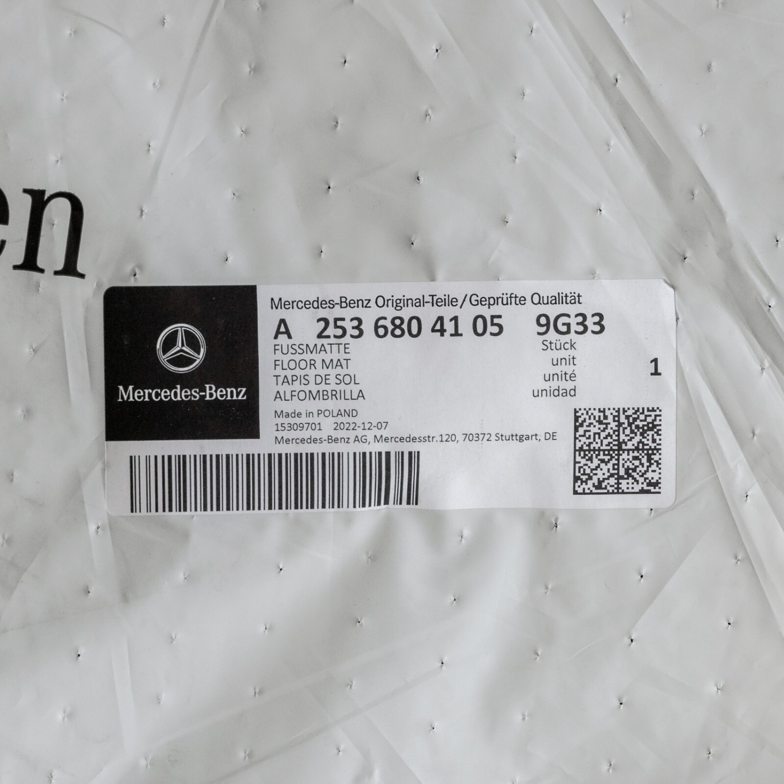 Mercedes GLC300 GLC43 GLC63 AMG OEM Rear Winter Rubber Floor Mat set – Image 8