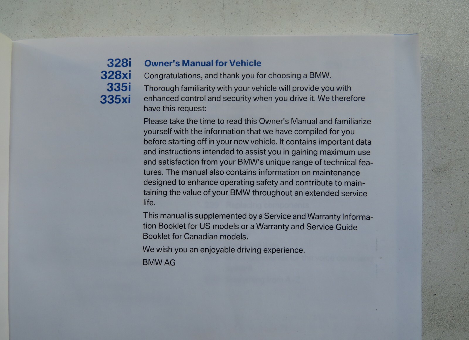 Bmw 328i 328xi 335i 335xi OEM Owner's Manual Book 01412600324 01-41-2-600-324 - Image 4