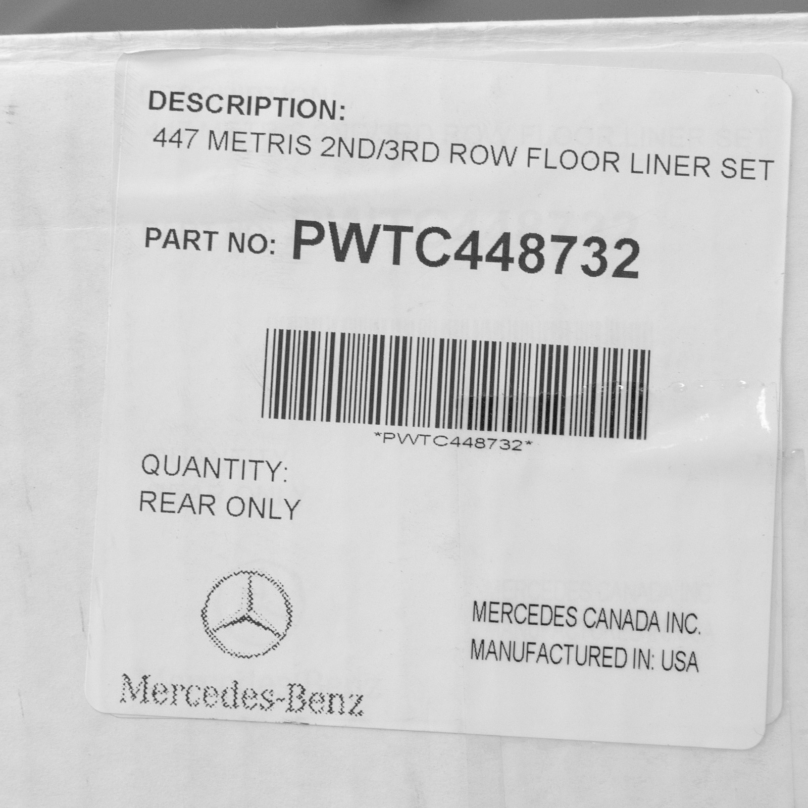 Mercedes Metris 2nd & 3rd Row Winter mat Tray OEM 2017-2025 - Image 6