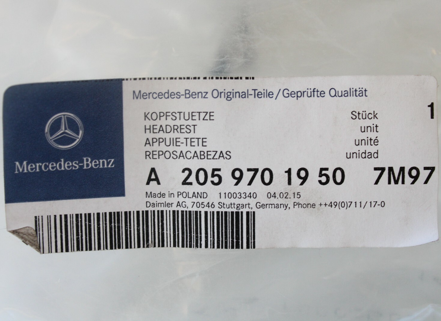 Mercedes 2015-2021 OEM NEW Headrest Gray Rear Center - Image 16